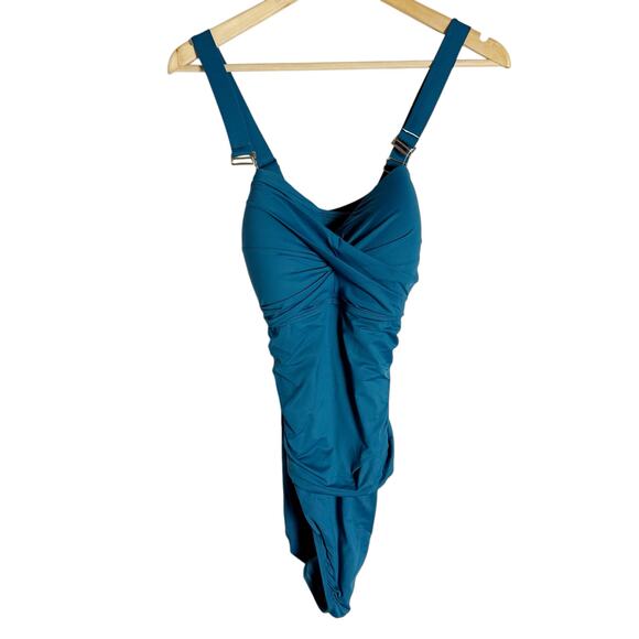 Anne Cole Twist Front Shirred One Piece Swimsuit in Deep Sea Blue Size 16W - Picture 4 of 13